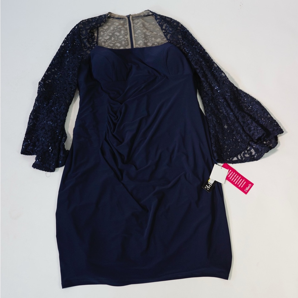 Elegant Navy Lace Long Sleeve Dress